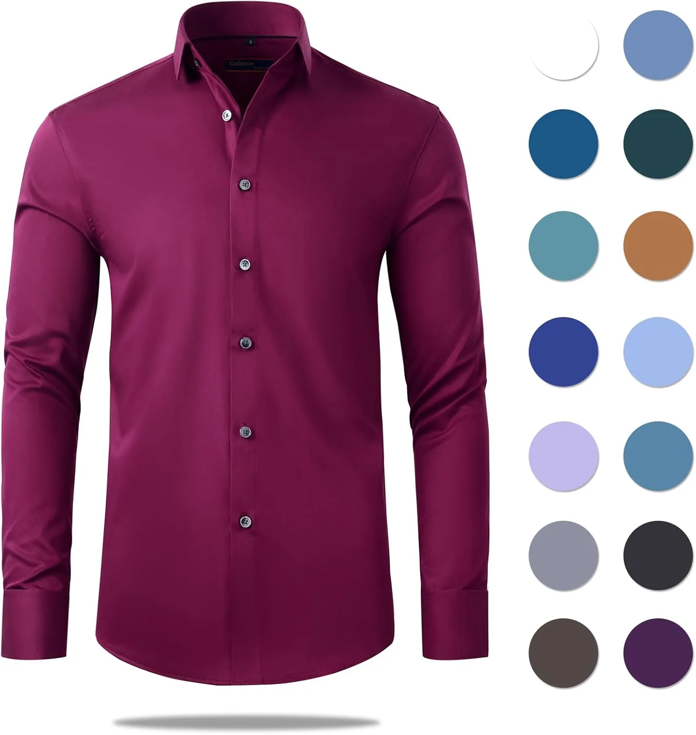 Gollnwe Men's Dress Shirt French Cuff Shirt for Men Slim Fit Stretch Spread Collar with Metal Cufflink