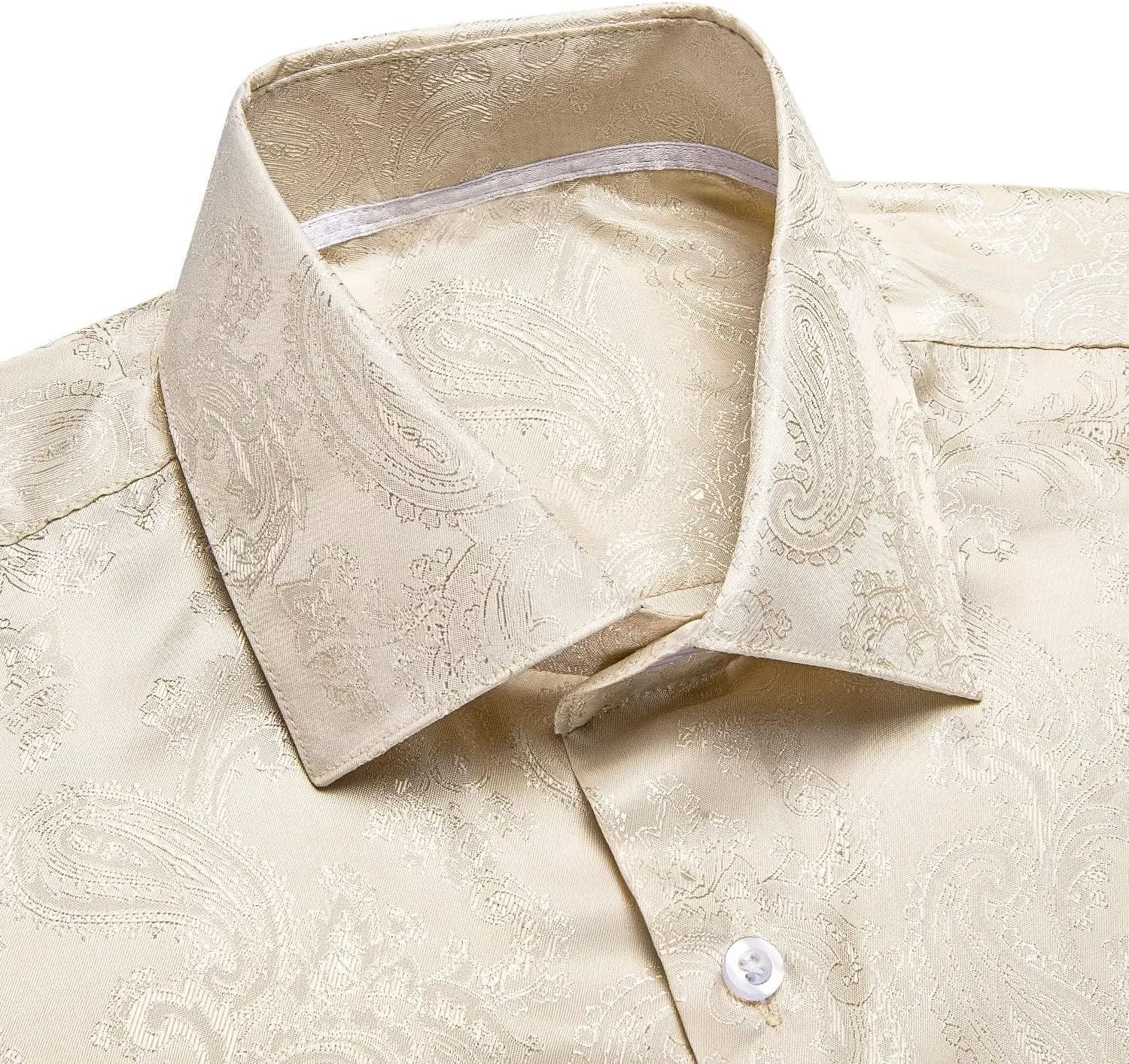 Hi-Tie Mens Dress Shirts Wrinkle Free Inner Contrast Jacquard Long Sleeve Casual Button Down Shirt Business Party Wedding