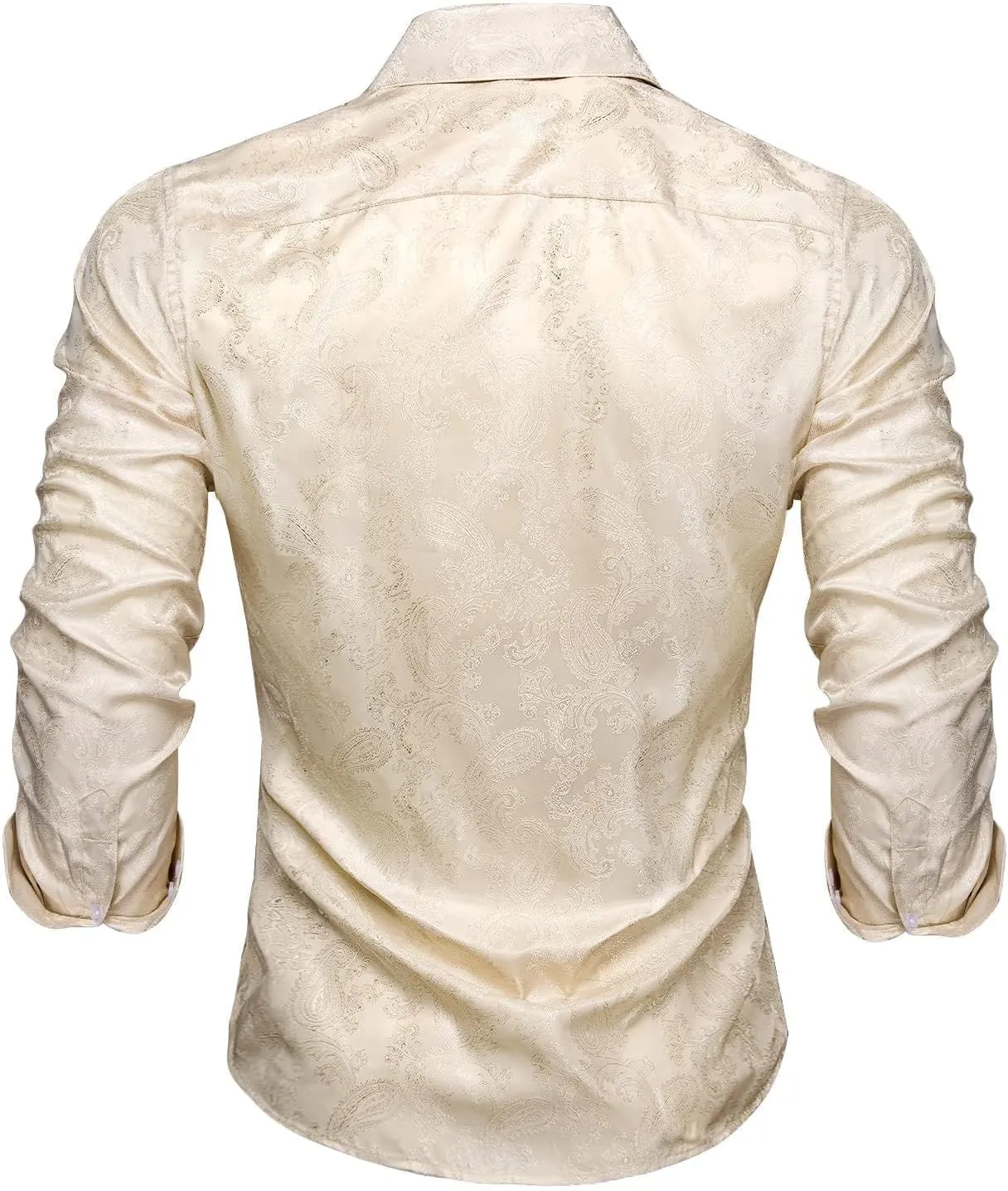 Hi-Tie Mens Dress Shirts Wrinkle Free Inner Contrast Jacquard Long Sleeve Casual Button Down Shirt Business Party Wedding