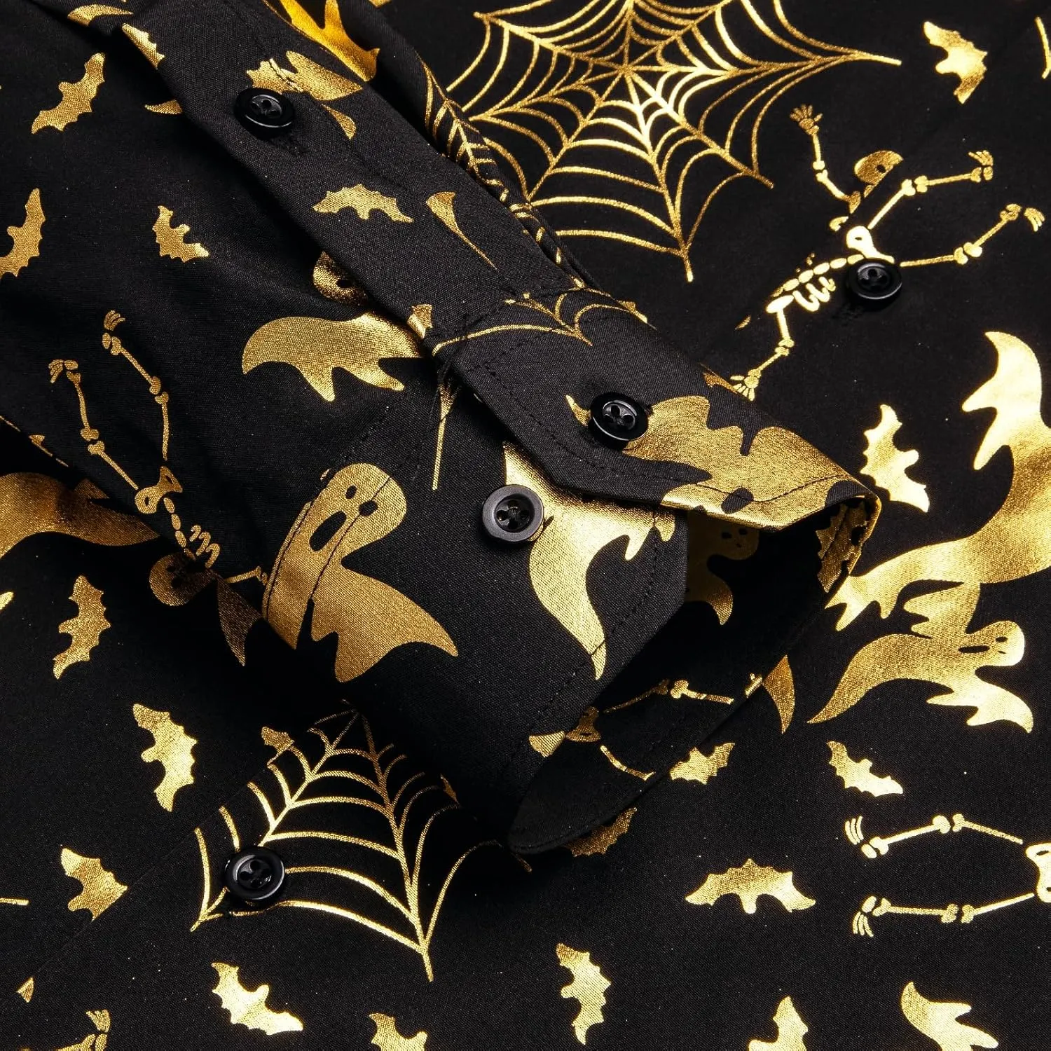 Hi-Tie Mens Hipstar Gold Paisely Floral 3D Printed Dress Shirts Shiny Long Sleeve Button Down Party Disco Performing
