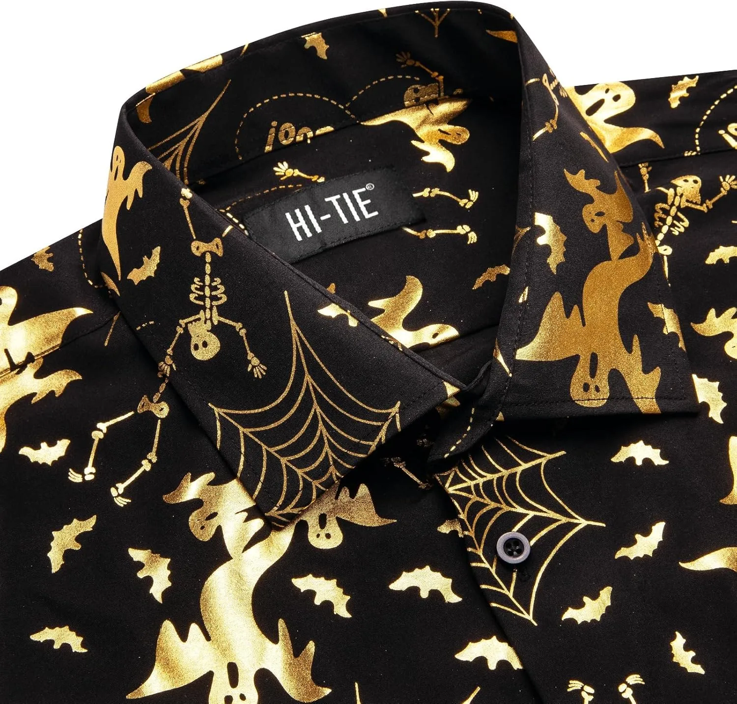 Hi-Tie Mens Hipstar Gold Paisely Floral 3D Printed Dress Shirts Shiny Long Sleeve Button Down Party Disco Performing