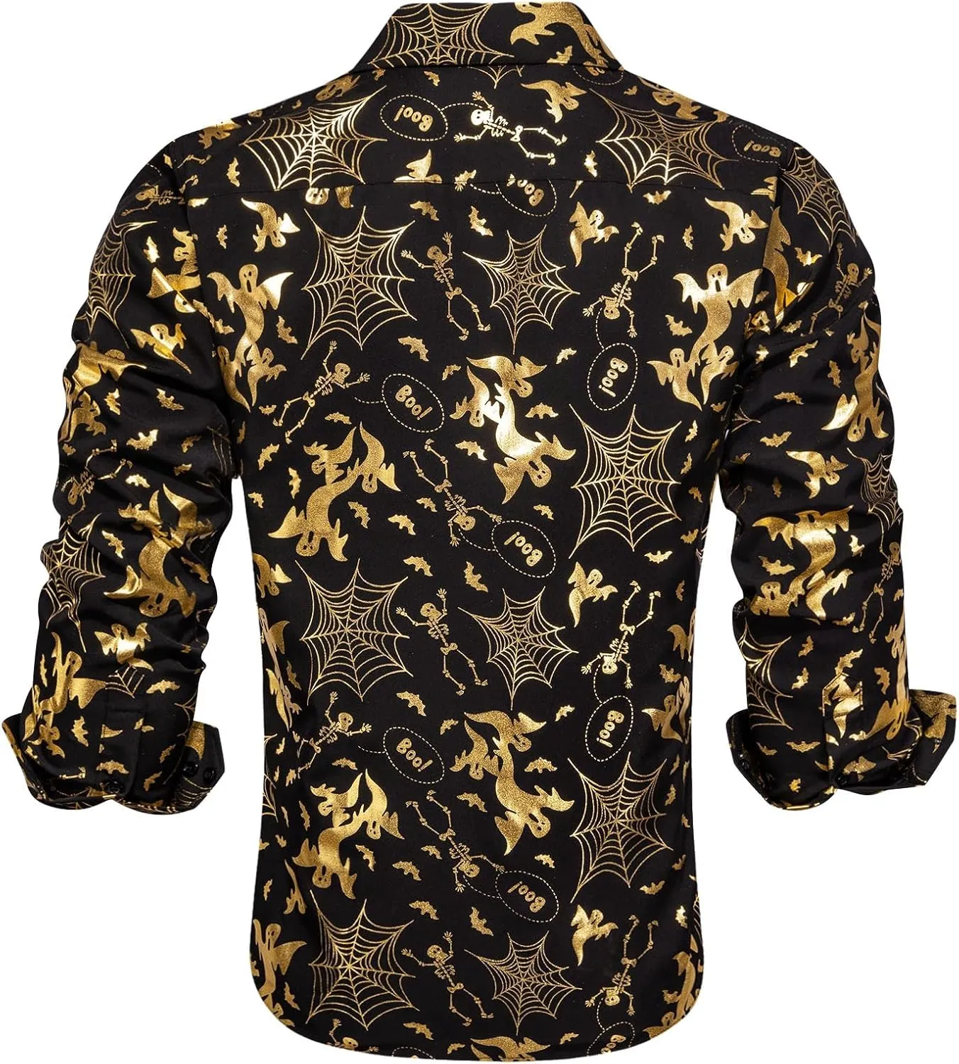 Hi-Tie Mens Hipstar Gold Paisely Floral 3D Printed Dress Shirts Shiny Long Sleeve Button Down Party Disco Performing