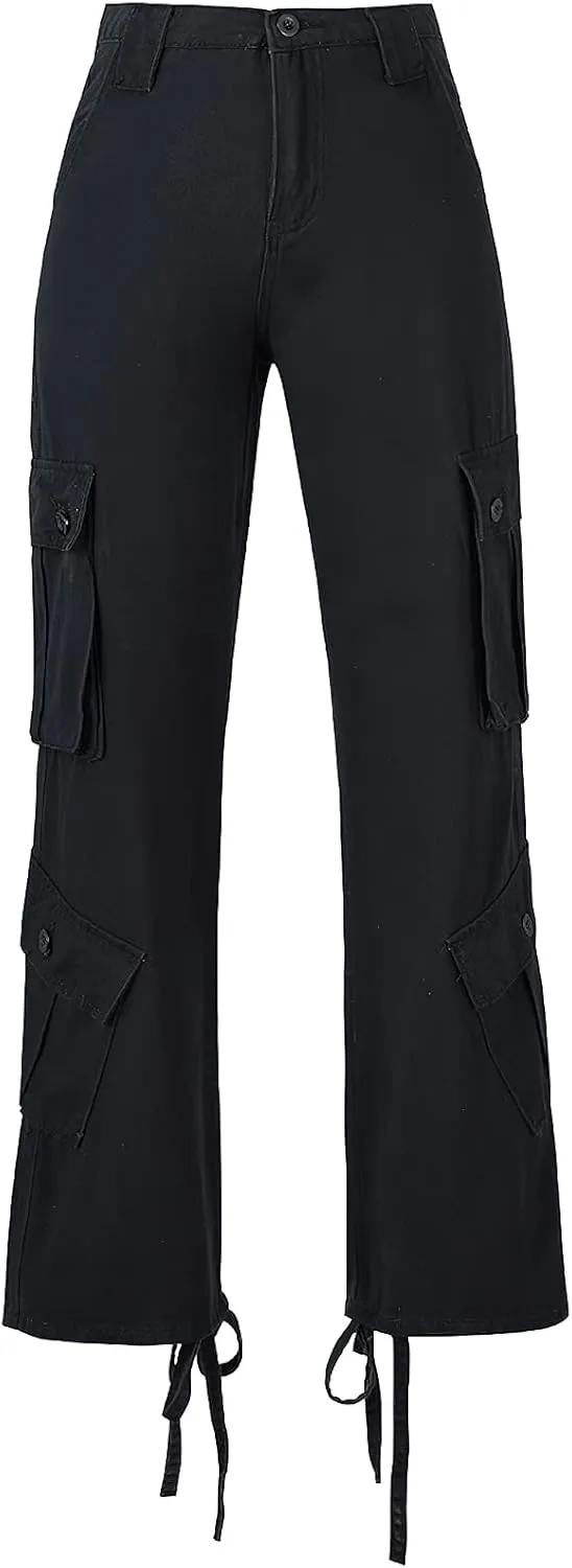 High Waisted Cargo Jeans for Women Straight Wide Leg Y2k Streetwear Cargo Pants Baggy Boyfriend Denim Pants with Pockets
