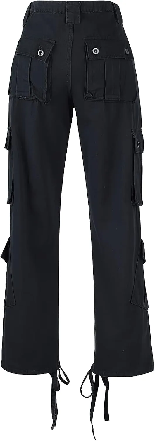 High Waisted Cargo Jeans for Women Straight Wide Leg Y2k Streetwear Cargo Pants Baggy Boyfriend Denim Pants with Pockets