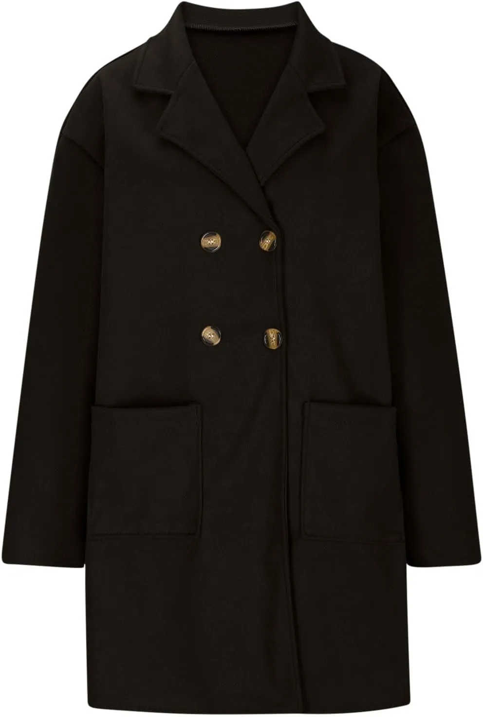 hlysgo Women's Double Breasted Lightweight Pea Coat Long Sleeve Casual Notch Lapel Trench Coat Jacket with Pocket