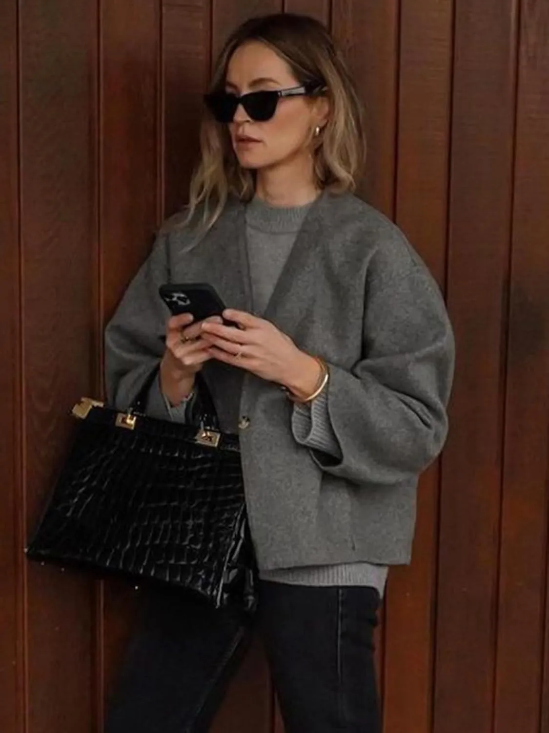 HOTIAN Women Plus Size Cropped Wool Blend Coats Long Sleeve Coat Jacket Peacoat Fall Winter Outwear Overcoat