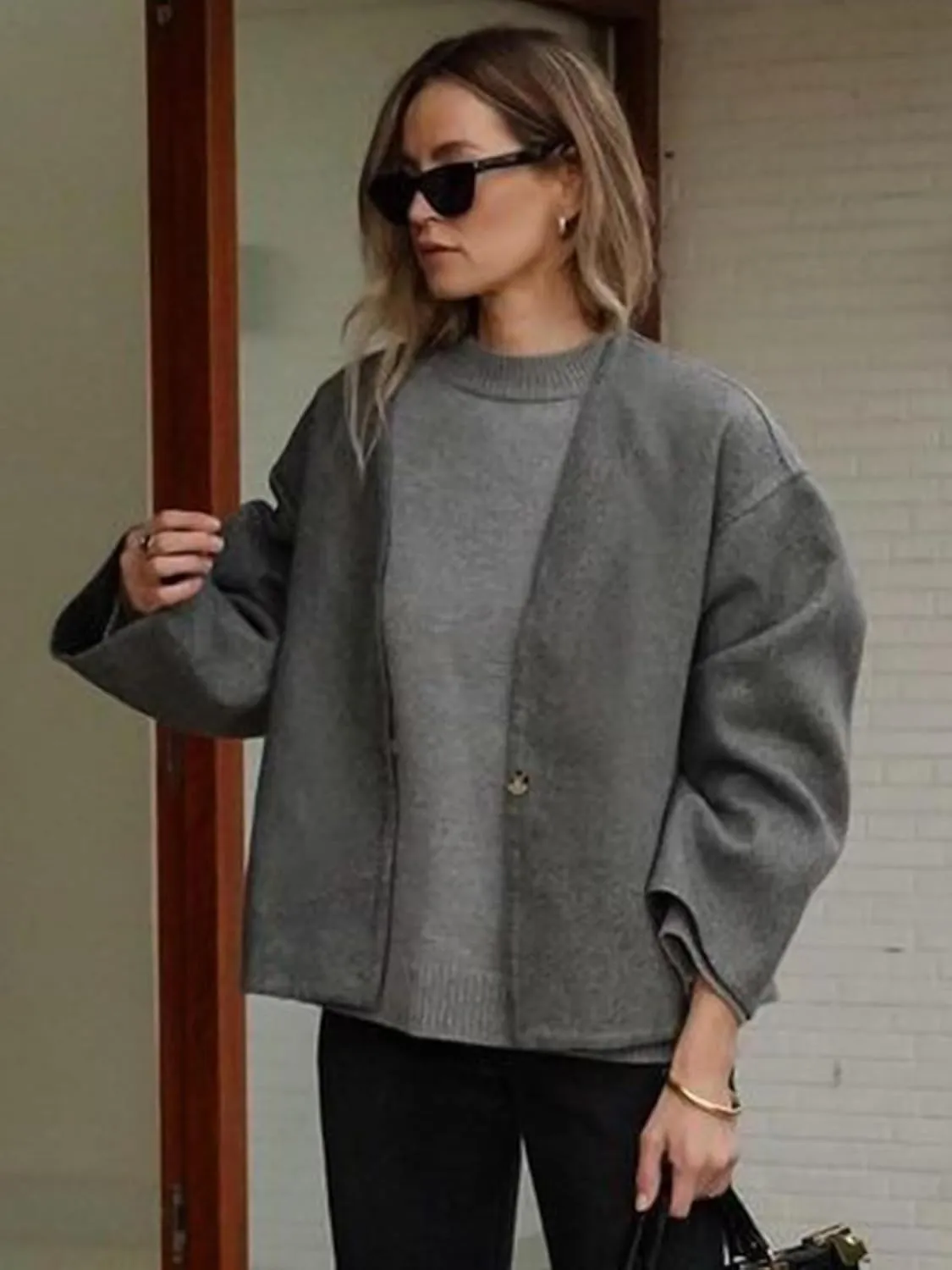 HOTIAN Women Plus Size Cropped Wool Blend Coats Long Sleeve Coat Jacket Peacoat Fall Winter Outwear Overcoat