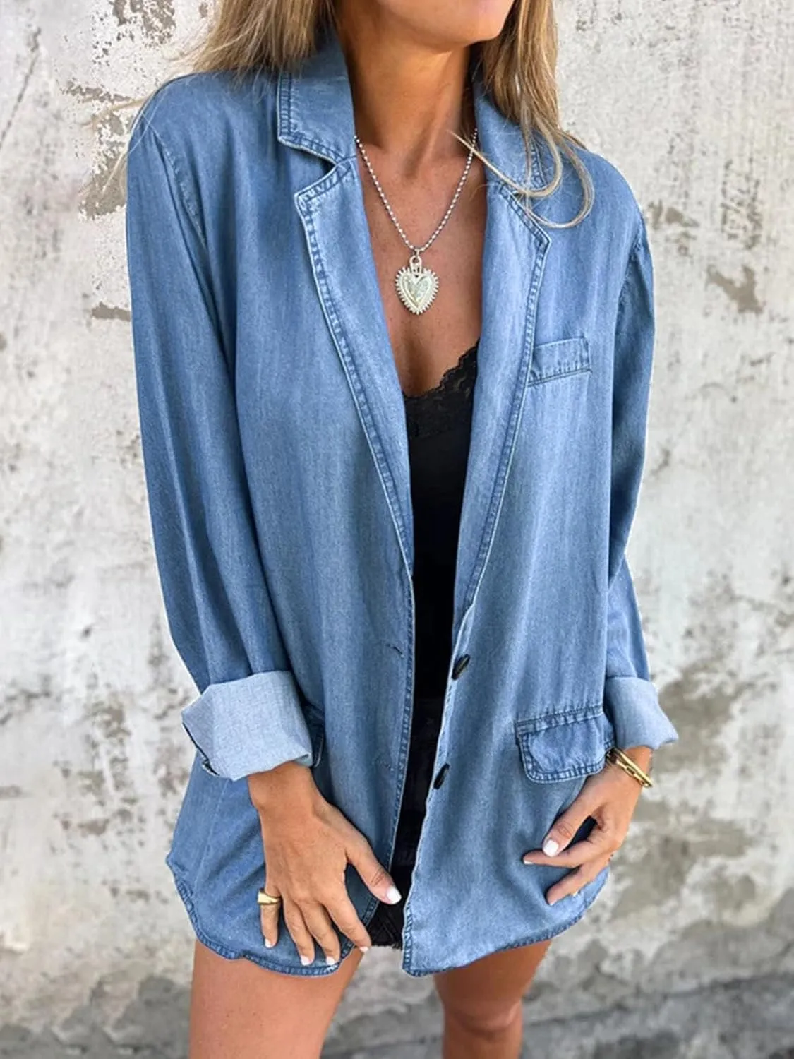 Jean Jacket for Women Lightweight Loose Fit Denim Blazer Shirt Jackets Summer Oversized Work Button Jacket