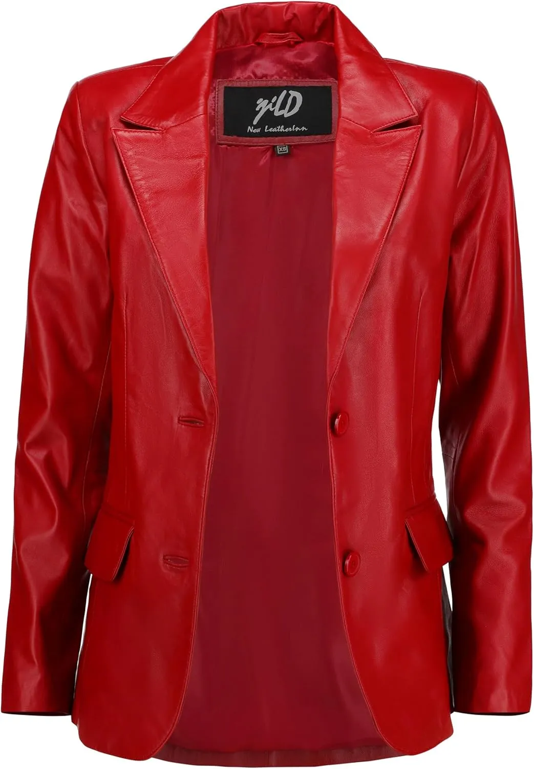 Jild Classic 2-Button Lambskin Leather Blazer Women - Casual Coat Long Sleeves Suit Style Leather Jacket Women