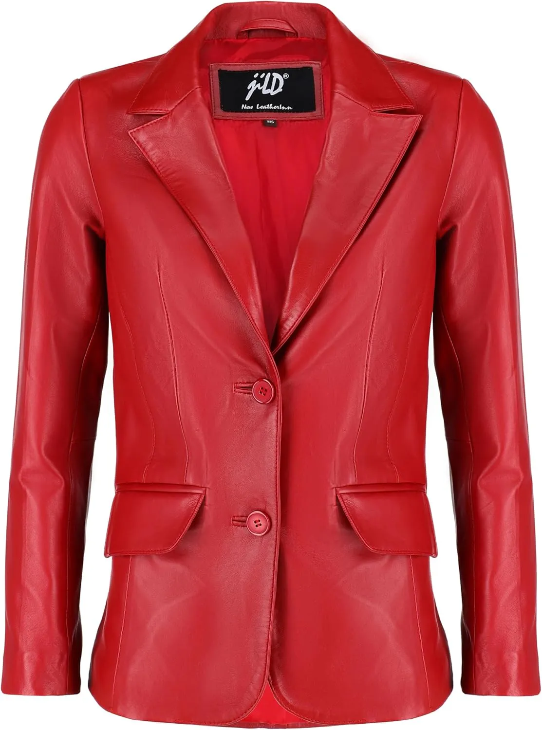 Jild Classic 2-Button Lambskin Leather Blazer Women - Casual Coat Long Sleeves Suit Style Leather Jacket Women