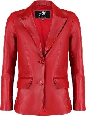 Jild Classic 2-Button Lambskin Leather Blazer Women - Casual Coat Long Sleeves Suit Style Leather Jacket Women