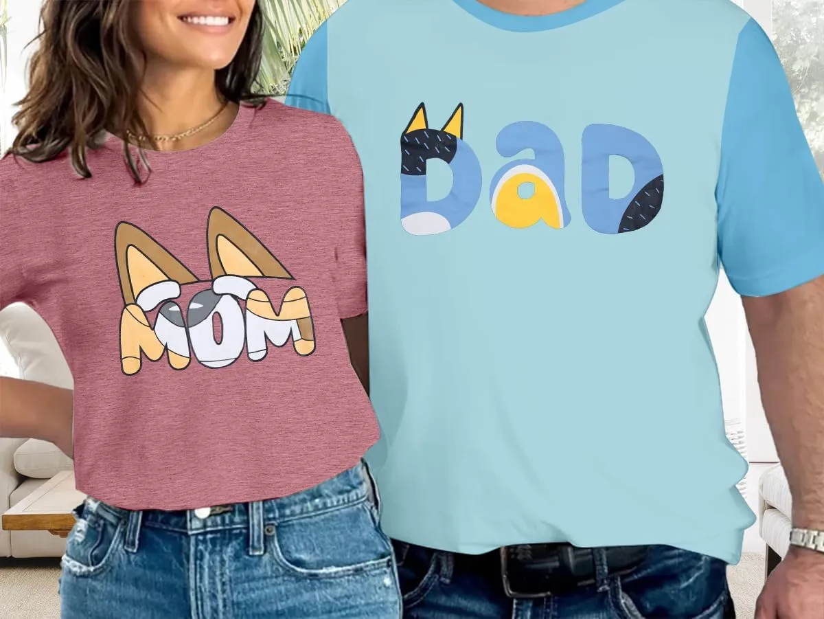 JINTING Dog Mom Shirt Mom and Dad Shirts Couple Outfit T-Shirt Casual Letter Graphic Top Tees