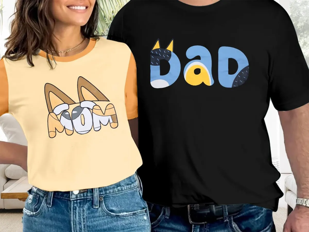 JINTING Dog Mom Shirt Mom and Dad Shirts Couple Outfit T-Shirt Casual Letter Graphic Top Tees