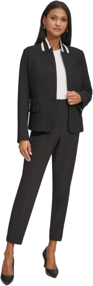 Karl Lagerfeld Paris Women's Business Casual Contrast Collar Suit Blazer, Deep Black