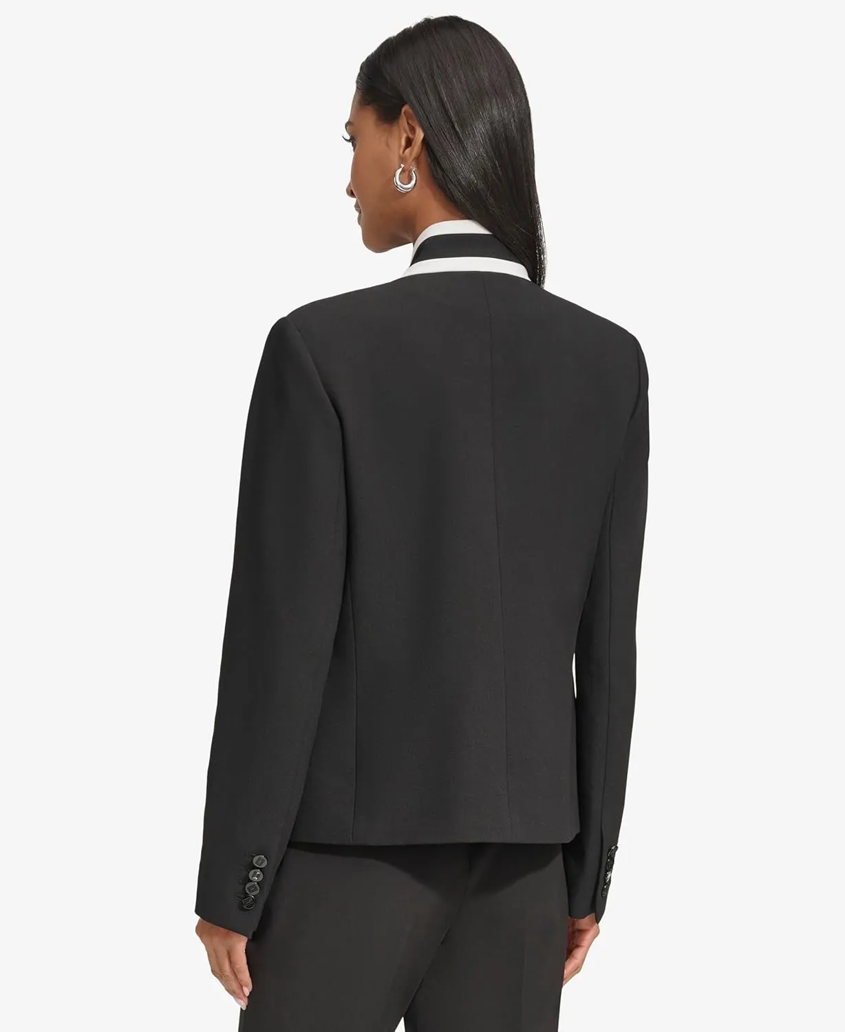 KARL LAGERFELD PARIS Women's Business Casual Contrast Collar Suit Blazer