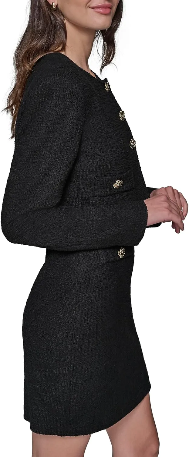 Karl Lagerfeld Paris Women's Tweed Solid Scoop Neck Cropped Knit Blazer