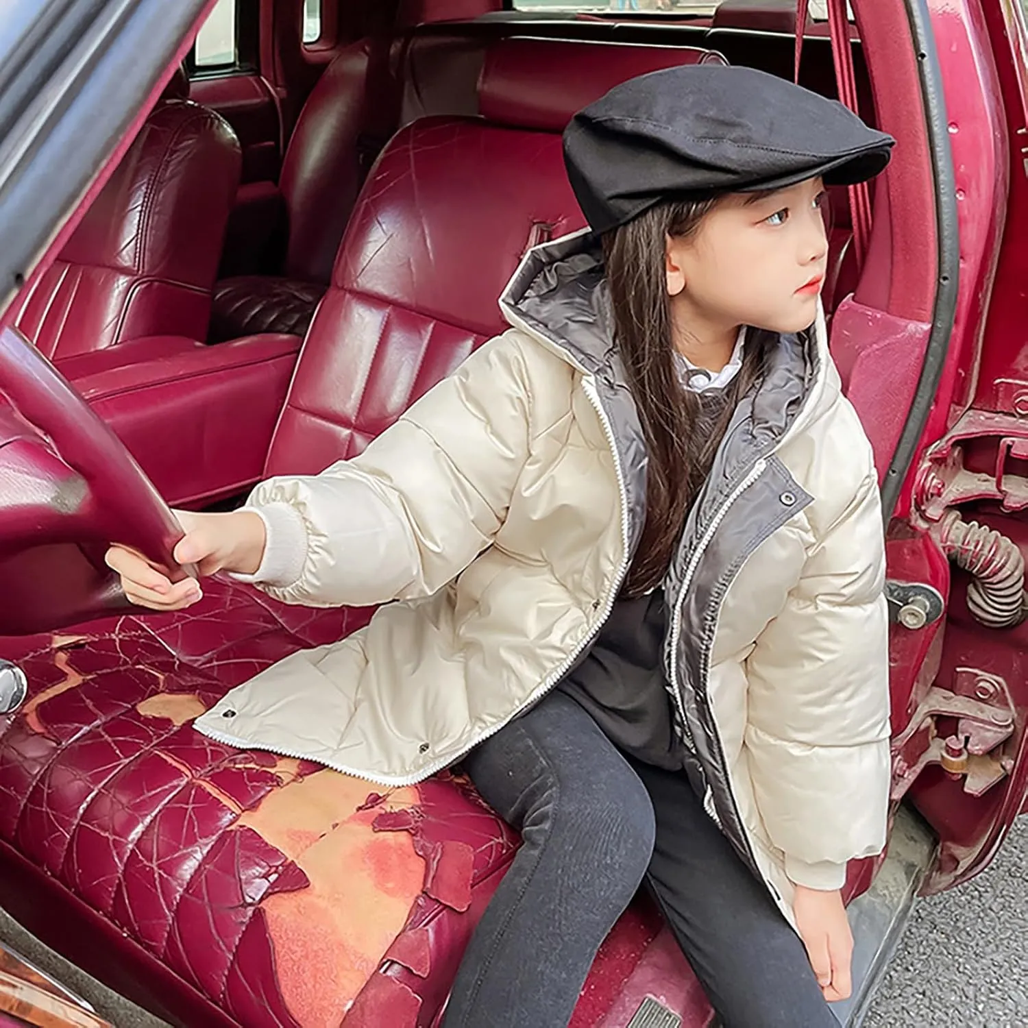 Kids Girls Windpoof Coat Winter Clothes Children's Down Padded Jacket Long Cotton Jacket Baby Children's Girl Coats 6-7
