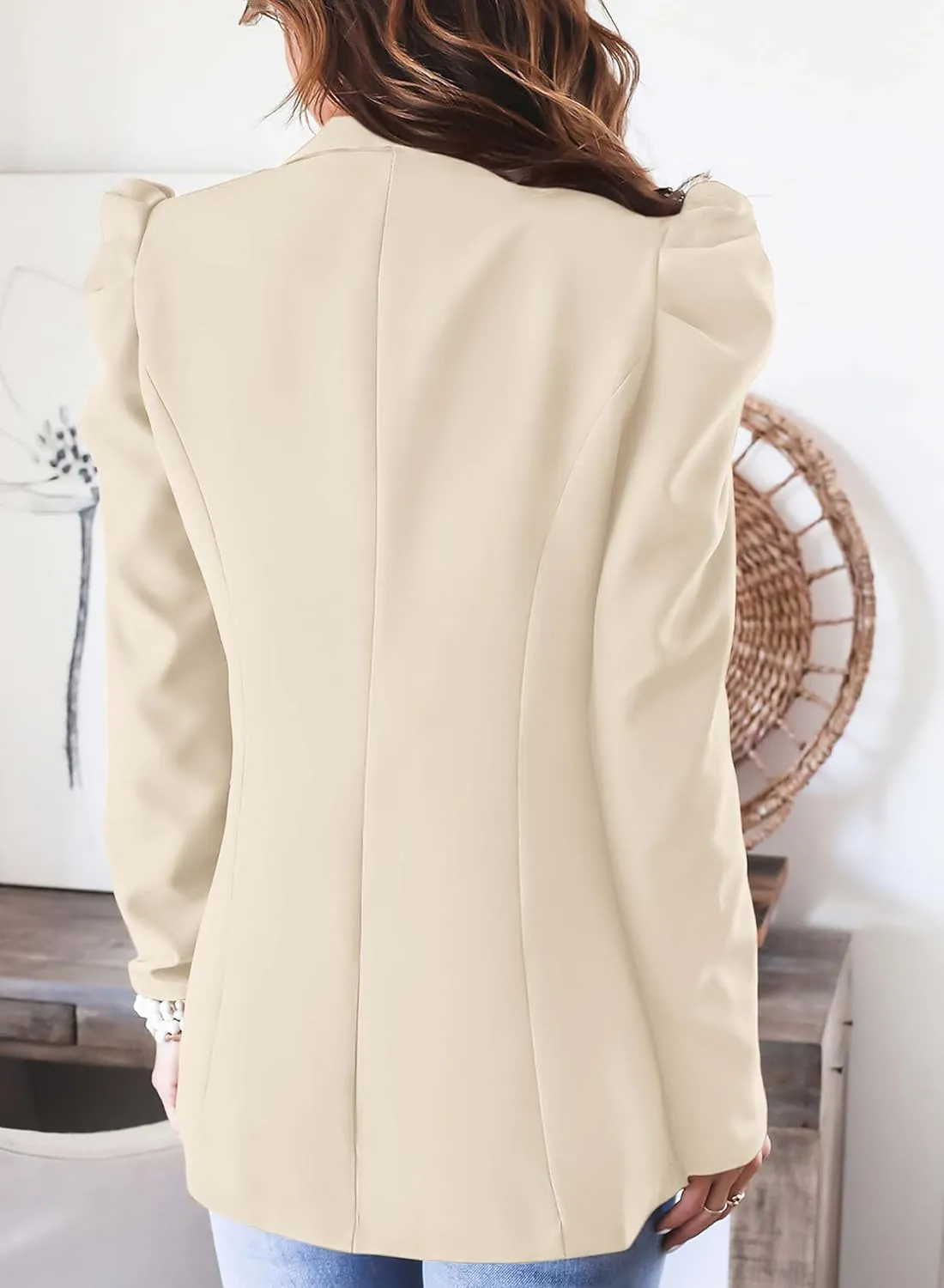 KIRUNDO Women's 2025 Spring Fall Casual Blazers Puff Sleeve Lapel Open Front Work Suit Office Blazer Jackets with Pockets
