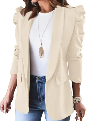 KIRUNDO Women's 2025 Spring Fall Casual Blazers Puff Sleeve Lapel Open Front Work Suit Office Blazer Jackets with Pockets