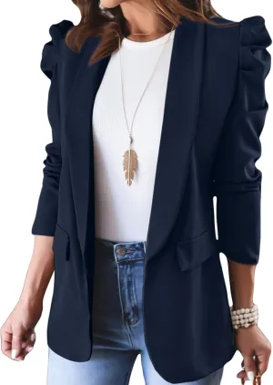 KIRUNDO Women's 2025 Spring Fall Casual Blazers Puff Sleeve Lapel Open Front Work Suit Office Blazer Jackets with Pockets