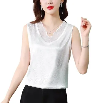 Lace Camisole Inner Suit Fashionable V-Neck Bottoming Shirt, Sleeveless Satin Top for Women(OneColor,XL)