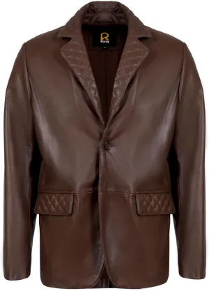 Lambskin Leather Blazer Men Casual Coat with Quilted Design Notched Collar Style Ultimate Leather Blazer for Men
