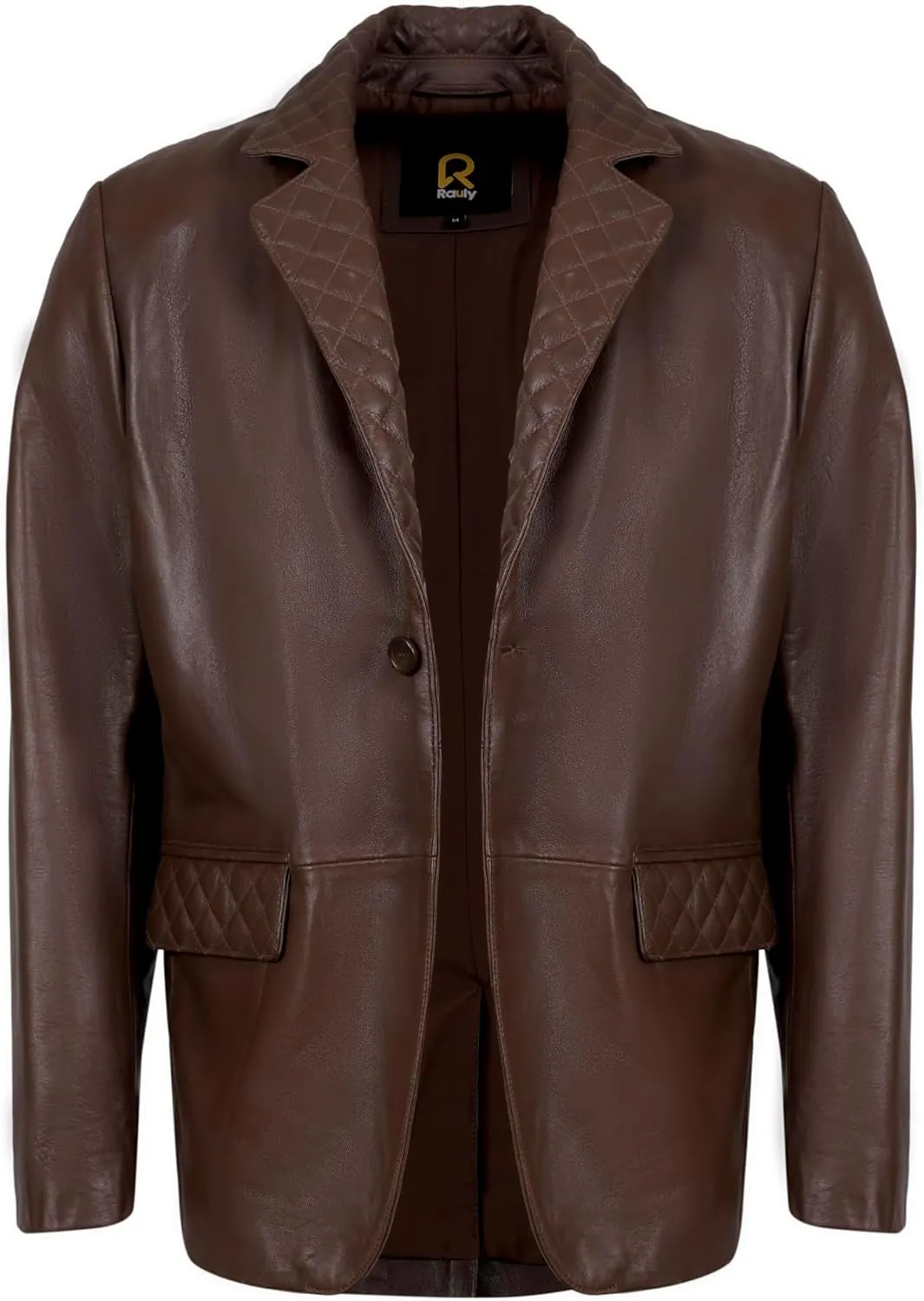 Lambskin Leather Blazer Men Casual Coat with Quilted Design Notched Collar Style Ultimate Leather Blazer for Men