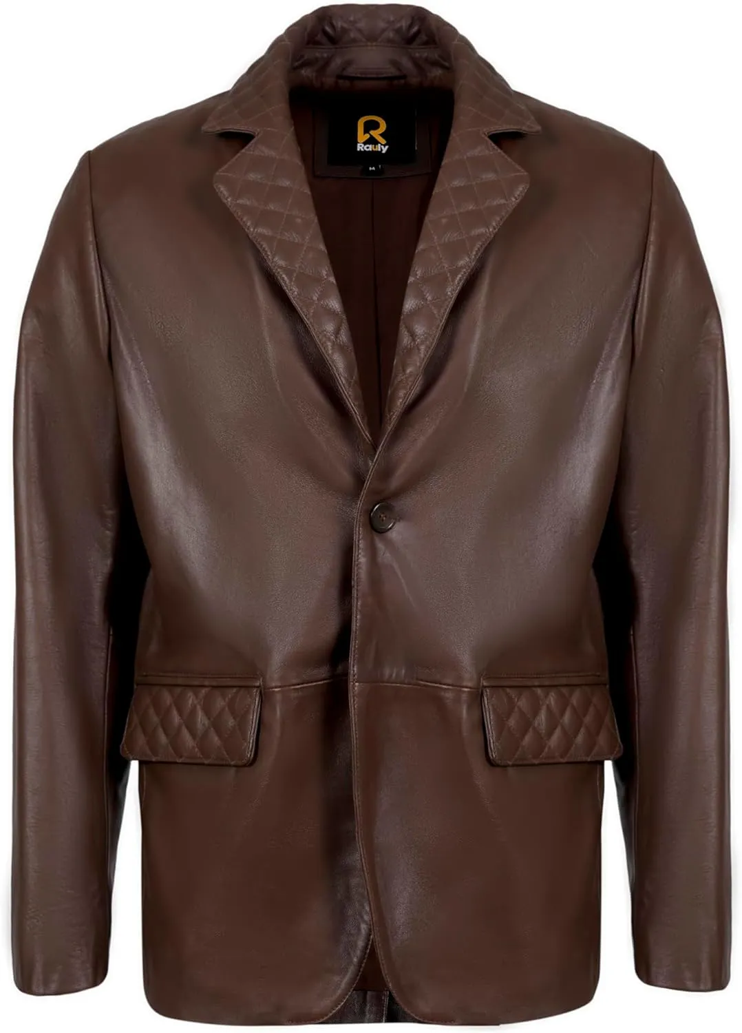 Lambskin Leather Blazer Men Casual Coat with Quilted Design Notched Collar Style Ultimate Leather Blazer for Men