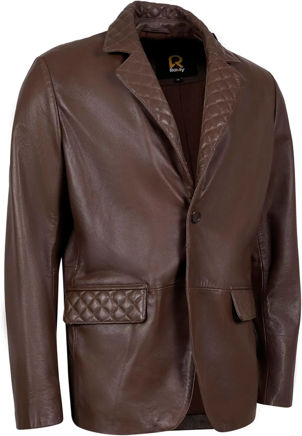 Lambskin Leather Blazer Men Casual Coat with Quilted Design Notched Collar Style Ultimate Leather Blazer for Men