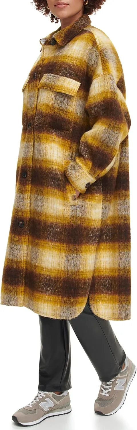 Levi's Women's Long Plaid Flannel Shirt Jacket