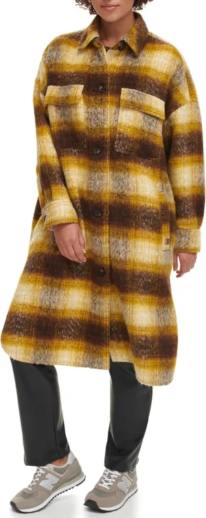 Levi's Women's Long Plaid Flannel Shirt Jacket