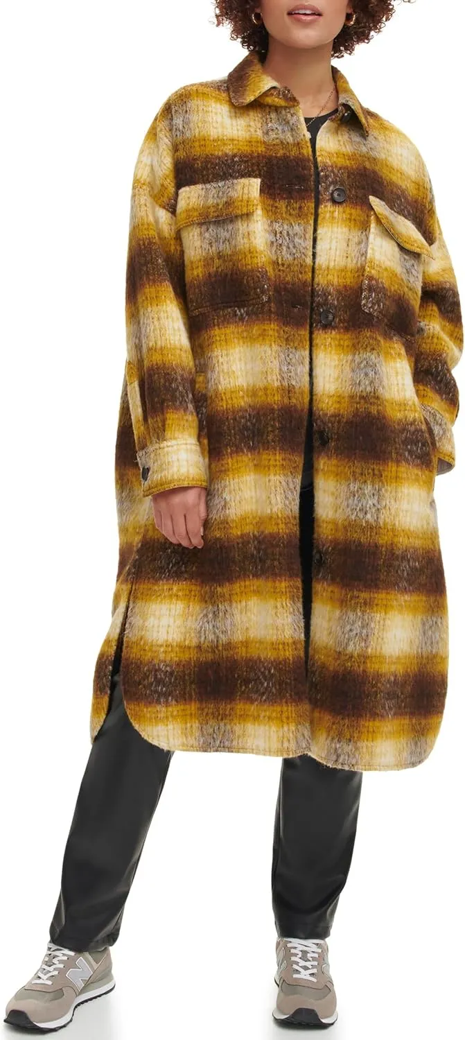 Levi's Women's Long Plaid Flannel Shirt Jacket