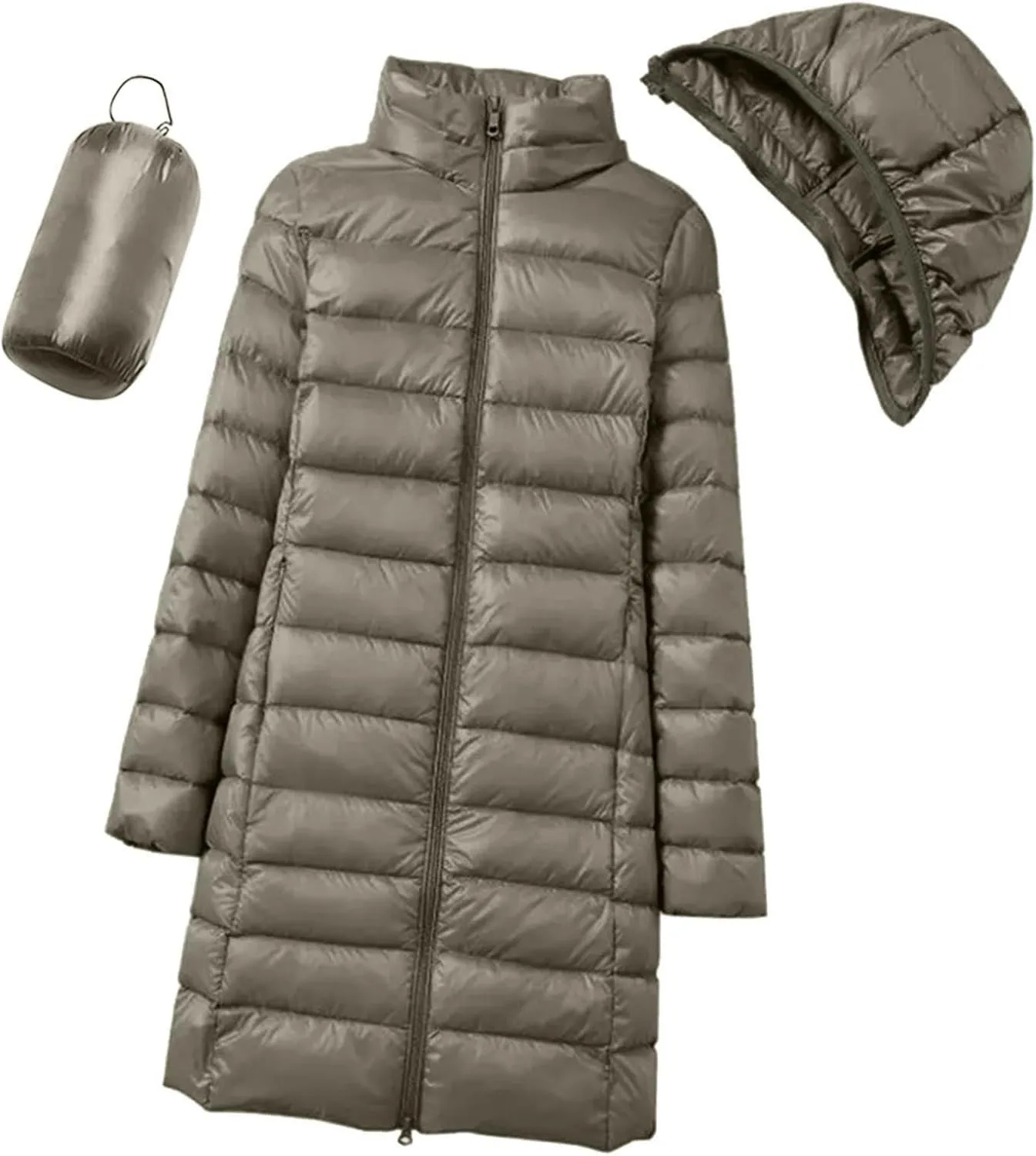Lightweight Packable Hooded Puffer Jacket Womens Quilted Winter Down Coat Full-Zip Ski Jacket Coat Trech Coat Pea Coats