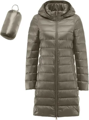 Lightweight Packable Hooded Puffer Jacket Womens Quilted Winter Down Coat Full-Zip Ski Jacket Coat Trech Coat Pea Coats
