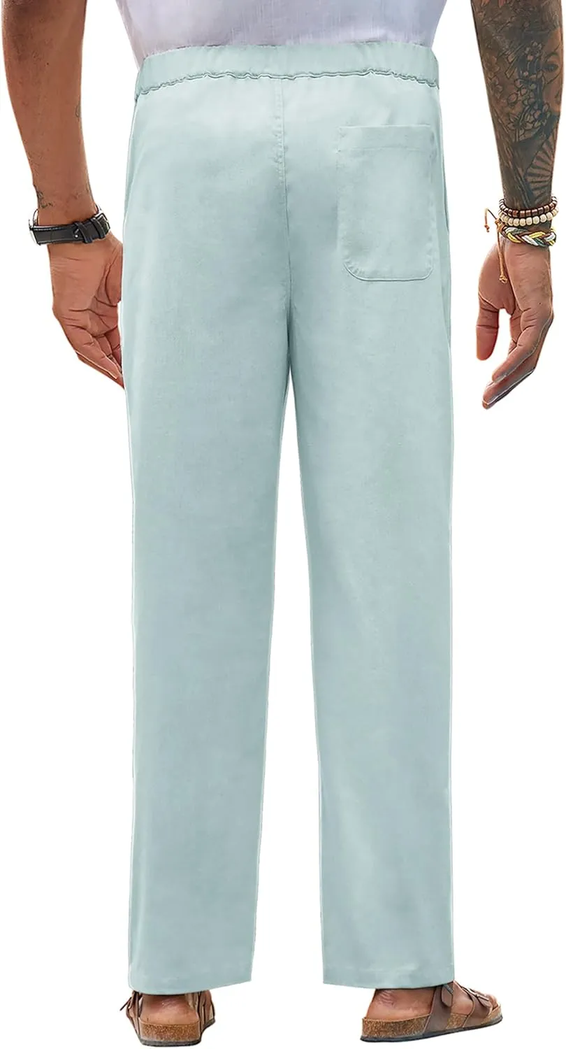 Linen Pants for Men - Casual Wide Leg Beach & Lounge Pants with Pockets