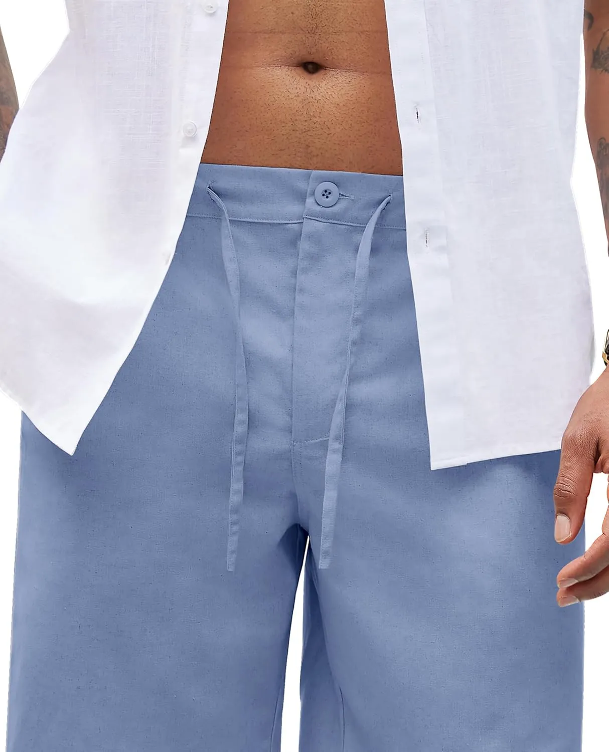 Linen Pants for Men - Casual Wide Leg Beach & Lounge Pants with Pockets