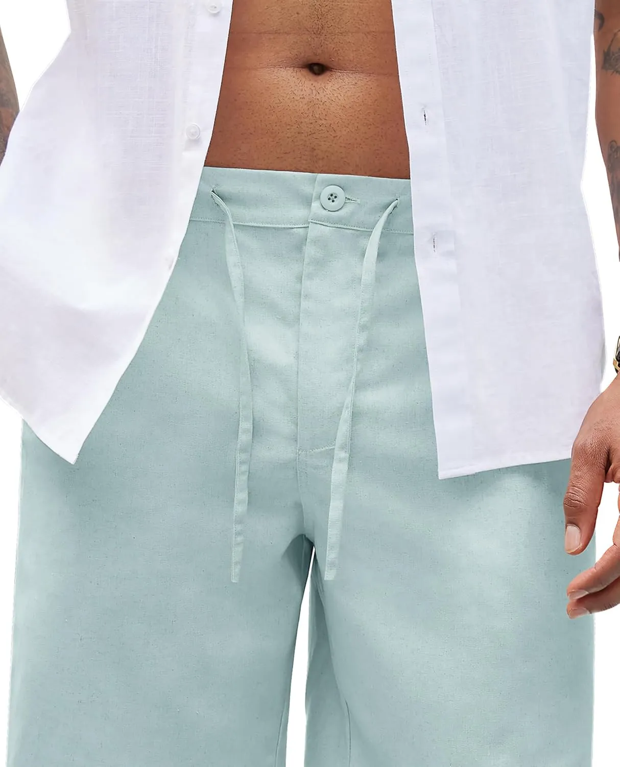 Linen Pants for Men - Casual Wide Leg Beach & Lounge Pants with Pockets