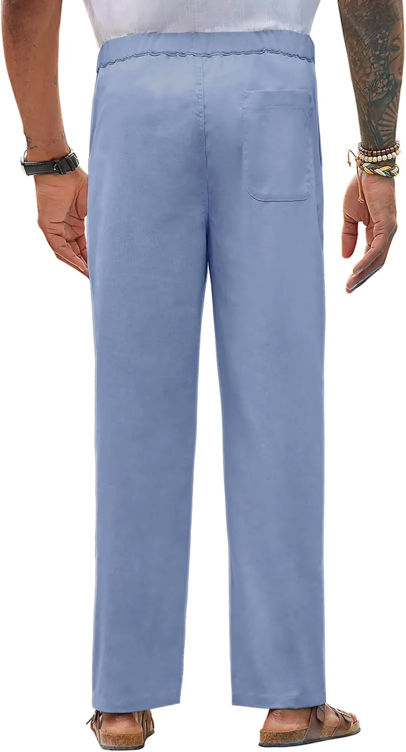 Linen Pants for Men - Casual Wide Leg Beach & Lounge Pants with Pockets