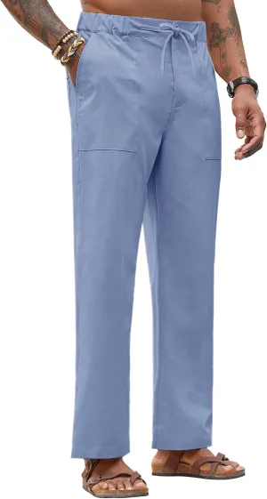 Linen Pants for Men - Casual Wide Leg Beach & Lounge Pants with Pockets