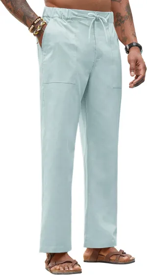 Linen Pants for Men - Casual Wide Leg Beach & Lounge Pants with Pockets