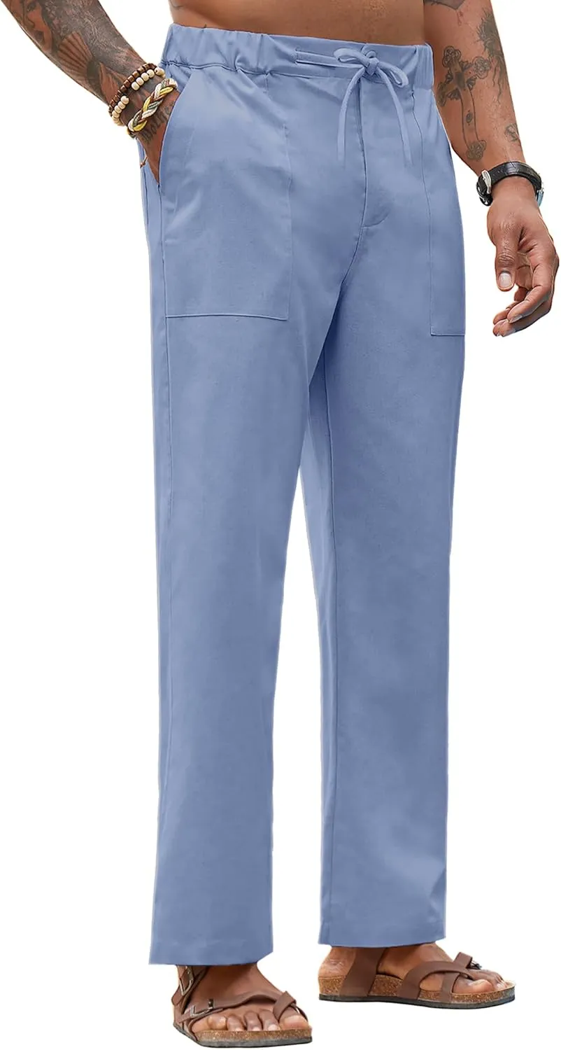 Linen Pants for Men - Casual Wide Leg Beach & Lounge Pants with Pockets