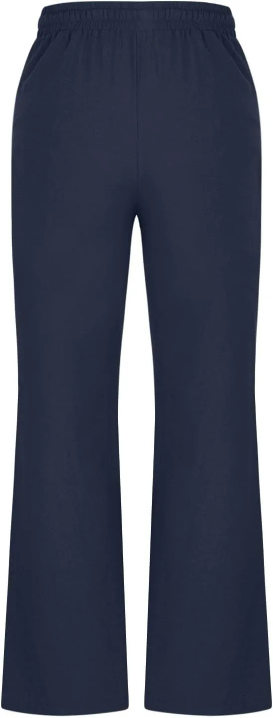 Linen Pants for Women 2025 Summer Casual Flare Trousers Drawstring Elastic High Waist Cotton Long Pant with Pockets