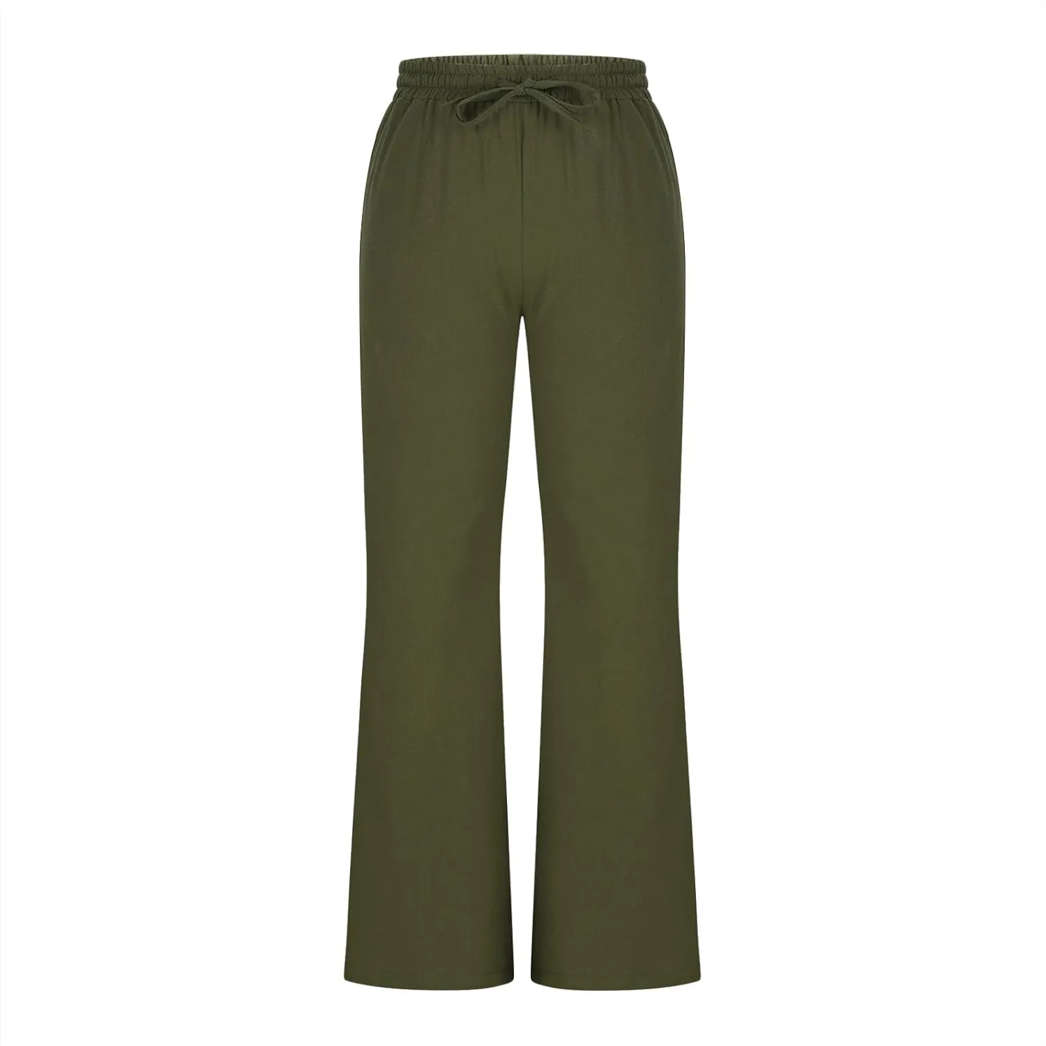 Linen Pants for Women 2025 Summer Casual Flare Trousers Drawstring Elastic High Waist Cotton Long Pant with Pockets