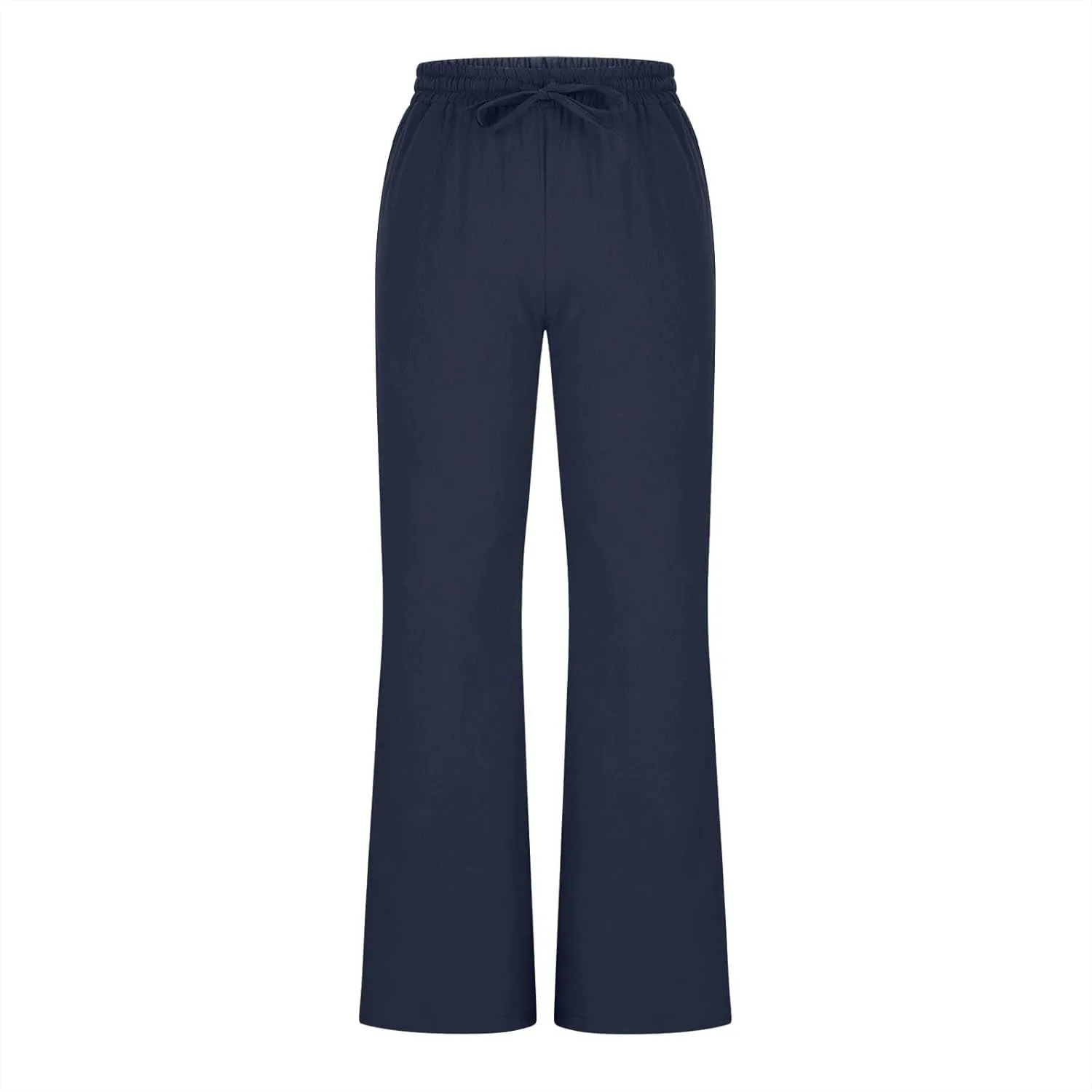 Linen Pants for Women 2025 Summer Casual Flare Trousers Drawstring Elastic High Waist Cotton Long Pant with Pockets