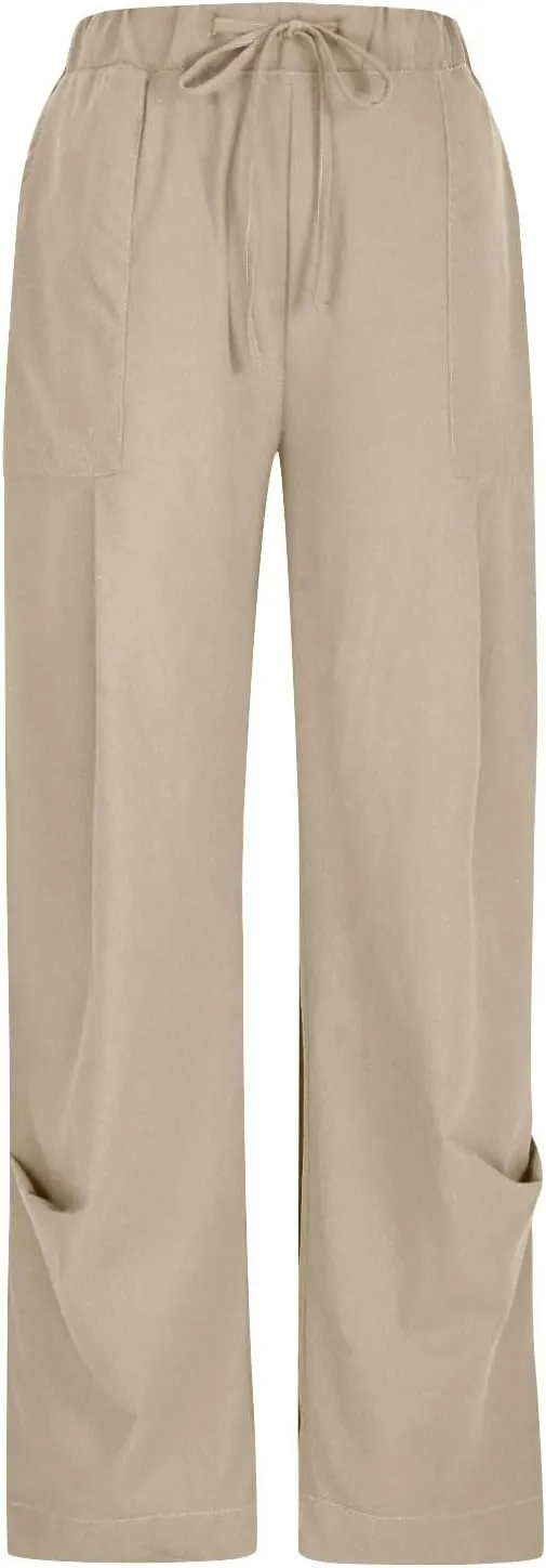 Linen Pants for Women Cotton Pleated Palazzo Pant Boho Drawstring Waist Wide Leg Trousers Summer 2025 Y2K Outfits