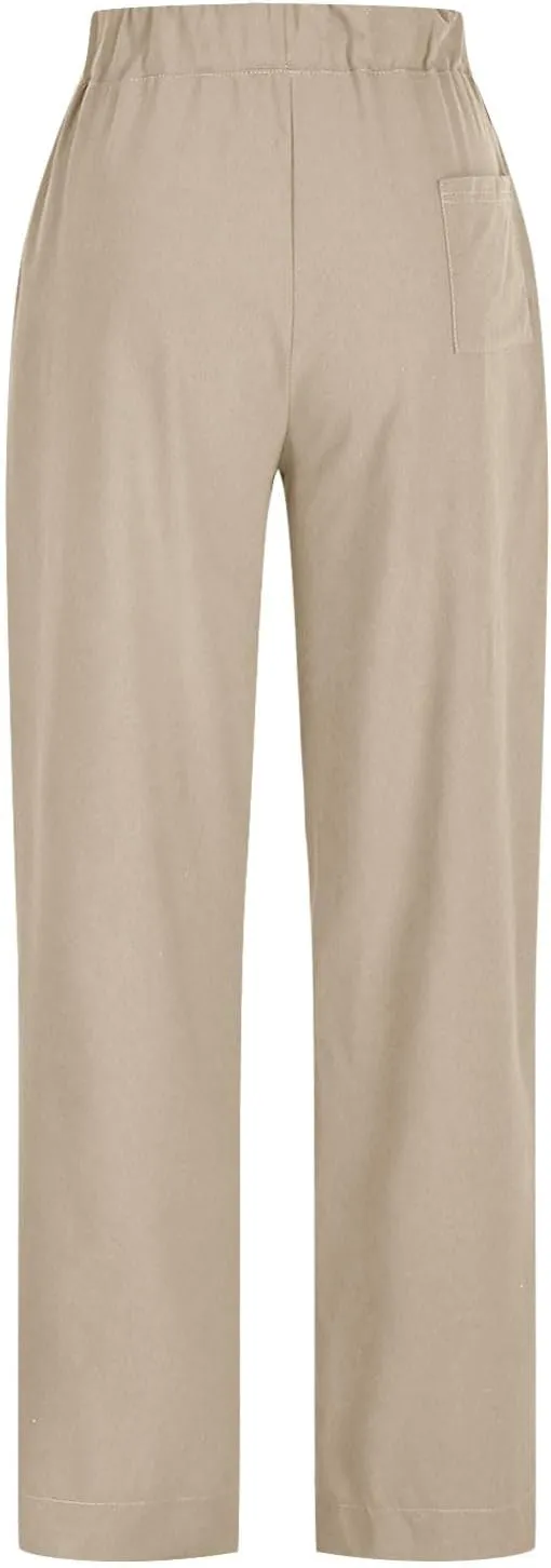 Linen Pants for Women Cotton Pleated Palazzo Pant Boho Drawstring Waist Wide Leg Trousers Summer 2025 Y2K Outfits