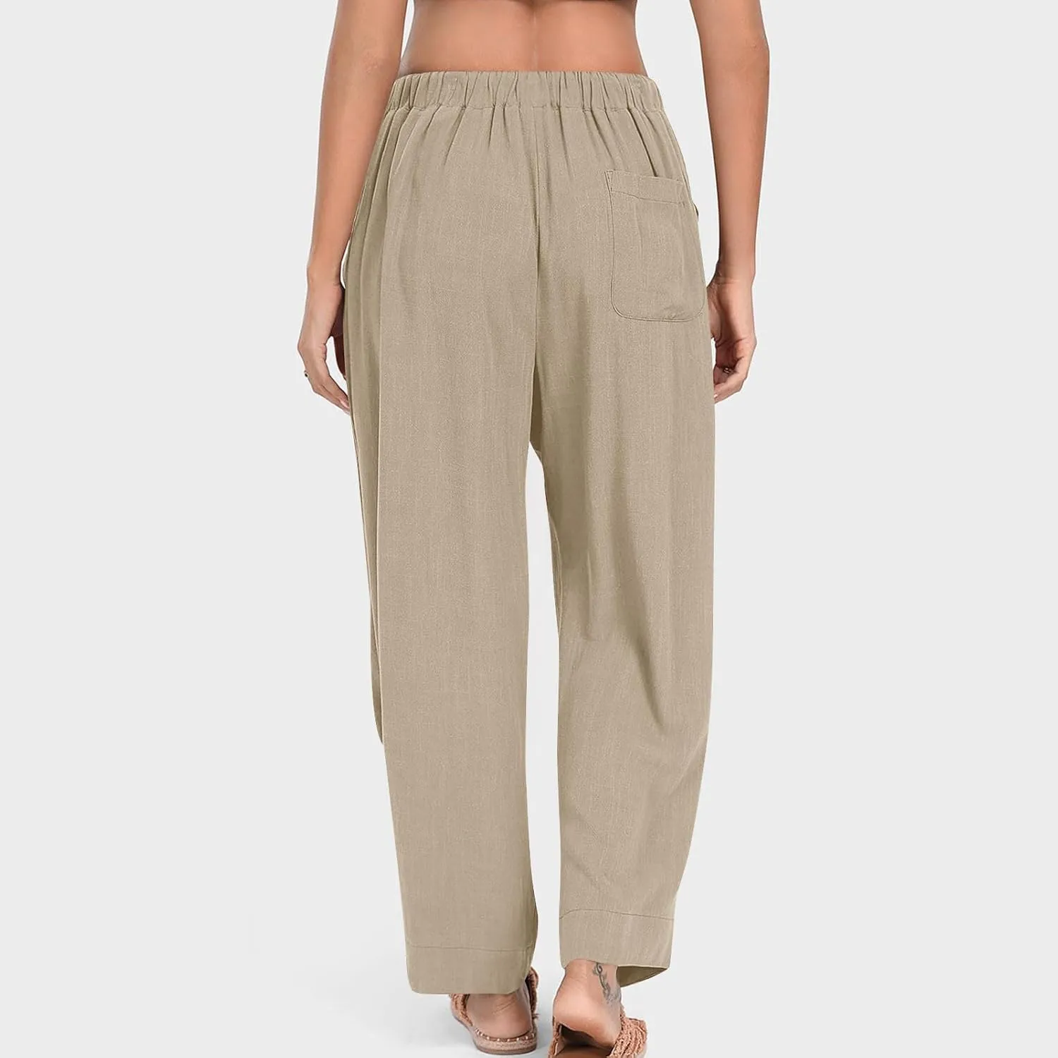 Linen Pants for Women Cotton Pleated Palazzo Pant Boho Drawstring Waist Wide Leg Trousers Summer 2025 Y2K Outfits