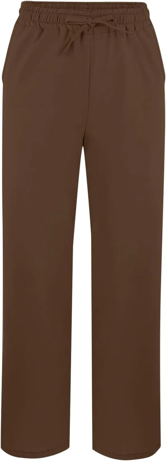 Linen Pants for Women Summer High Waist Elastic Gauze Pant Lightweight Comfy Lounge Straight Leg Pant Trousers