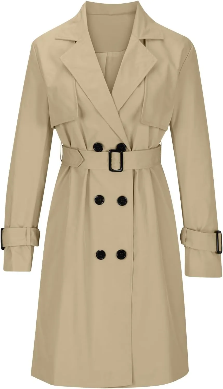 Long Trench Coats for Women Trendy Classic Overcoat Slim Jackets Winter Warm Overcoat Windproof Coat with Belt