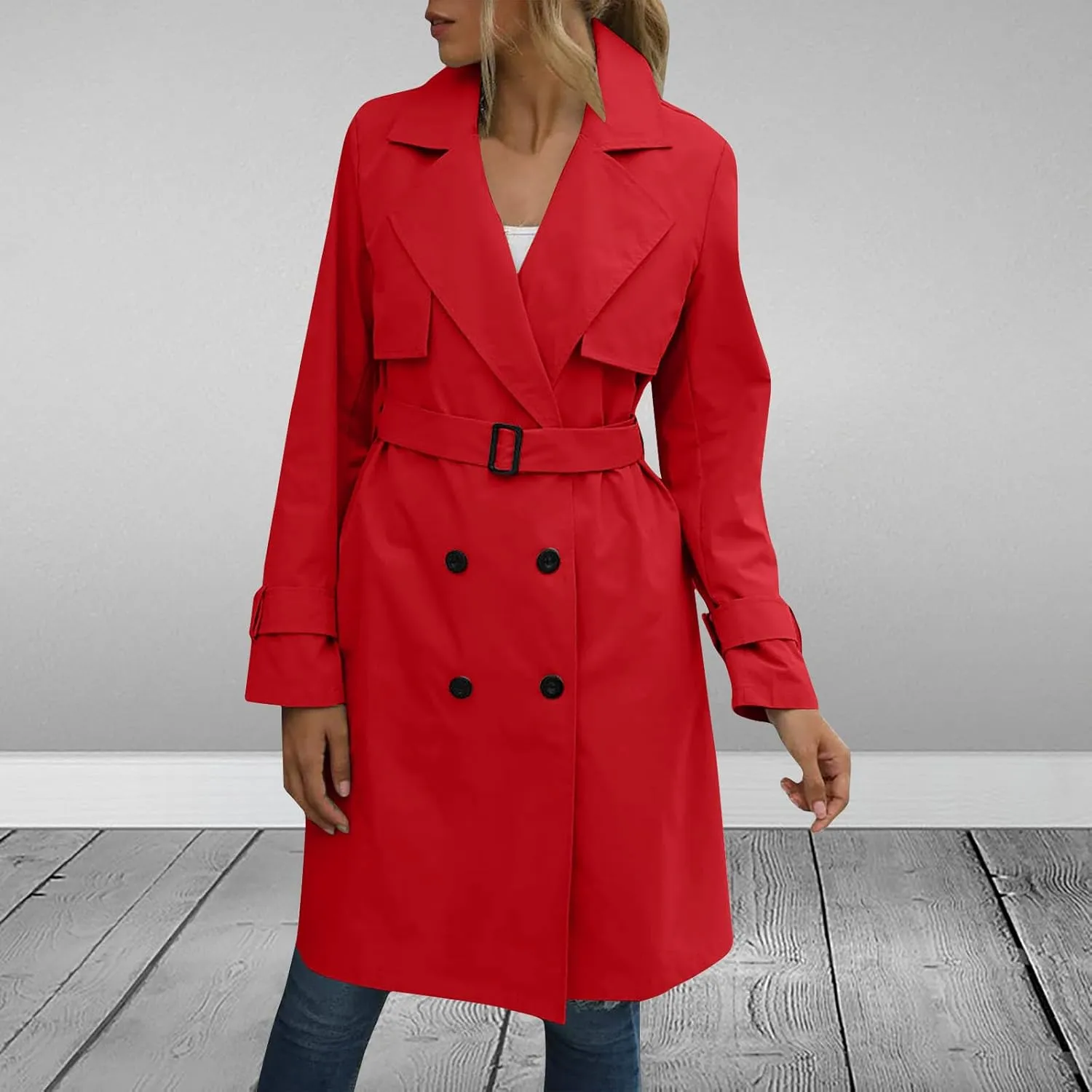 Long Trench Coats for Women Trendy Classic Overcoat Slim Jackets Winter Warm Overcoat Windproof Coat with Belt